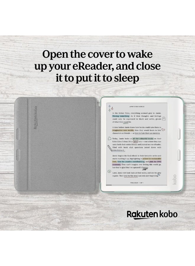 كوبو غلاف Kobo Libra Colour SleepCover | أخضر حدائقي (تصميم أساسي) | تقنية السكون/الاستيقاظ | حامل مدمج ثنائي الاتجاه | جلد نباتي | متوافق مع قارئ الكتب الإلكترونية Kobo Libra Colour مقاس 7 بوصات - Image 4
